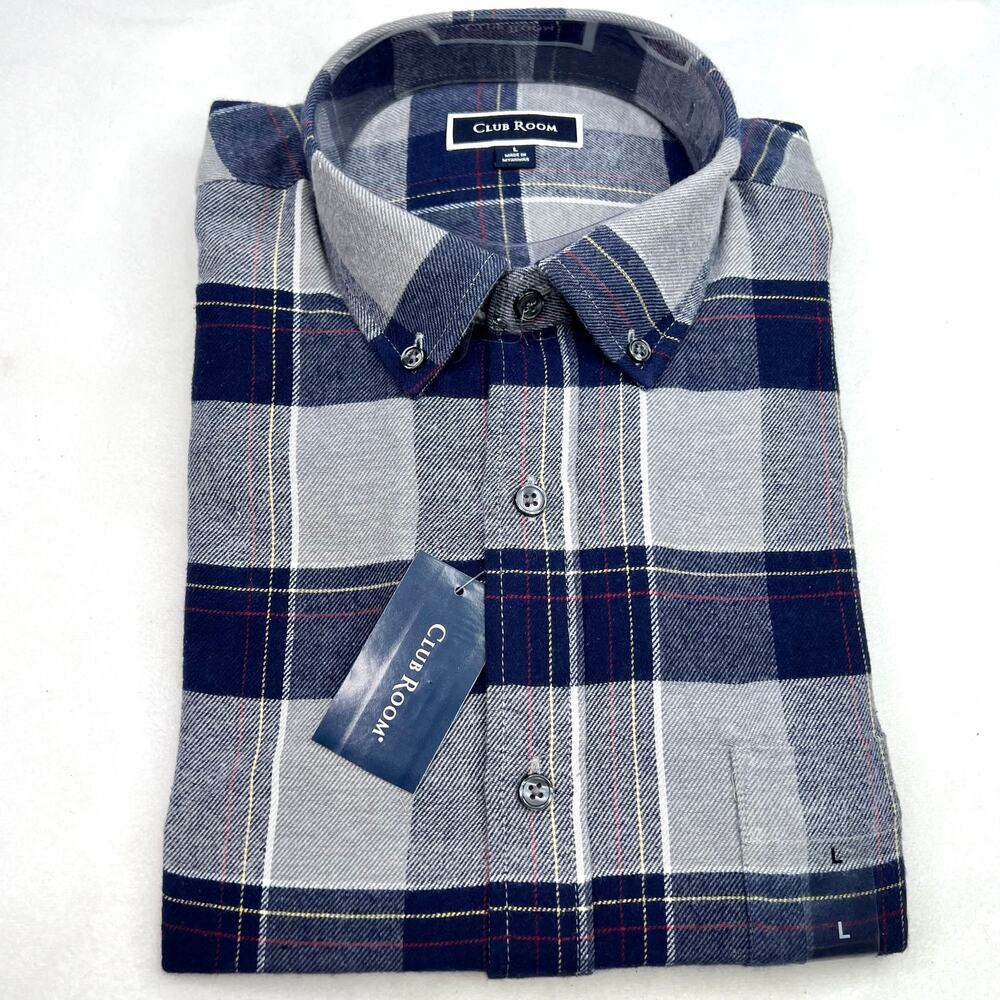 New Club Room Men's Blue Plaid Flannel Shirt Large